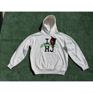 Rare Hard Jewelry I Heart HJ Red Skull Wings Graphic Hoodie Size Large USA Made